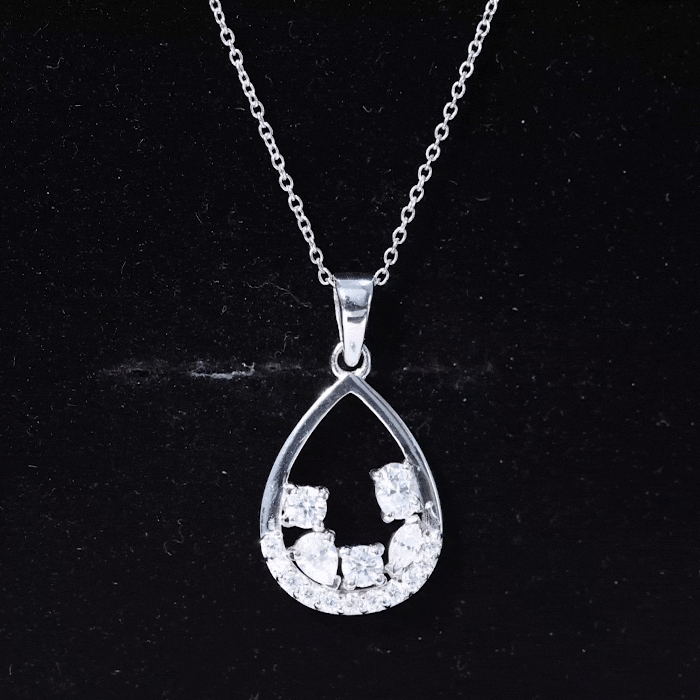 1 Carat Designer Moissanite Teardrop Pendant Necklace in Silver