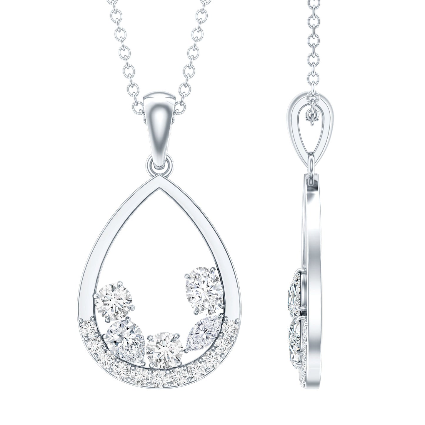 1 Carat Designer Moissanite Teardrop Pendant Necklace in Silver