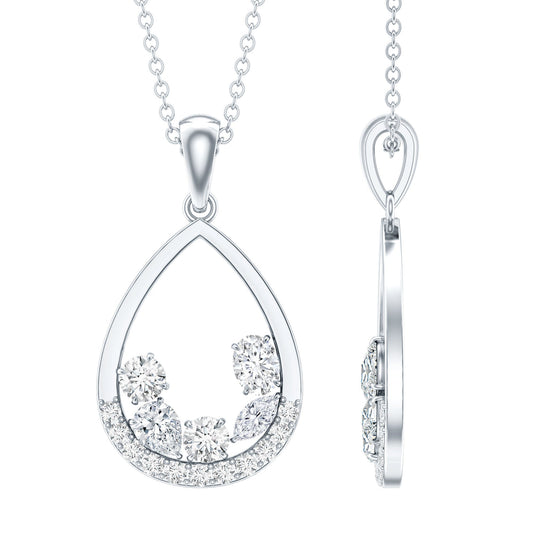 1 Carat Designer Moissanite Teardrop Pendant Necklace in Silver