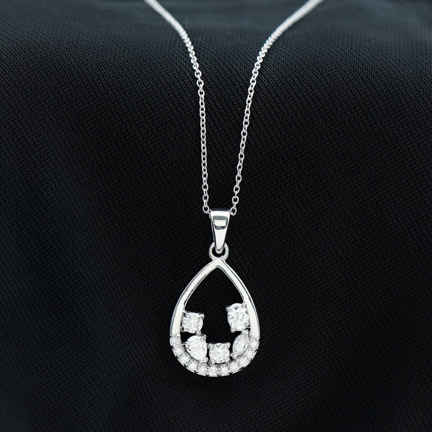 1 Carat Designer Moissanite Teardrop Pendant Necklace in Silver