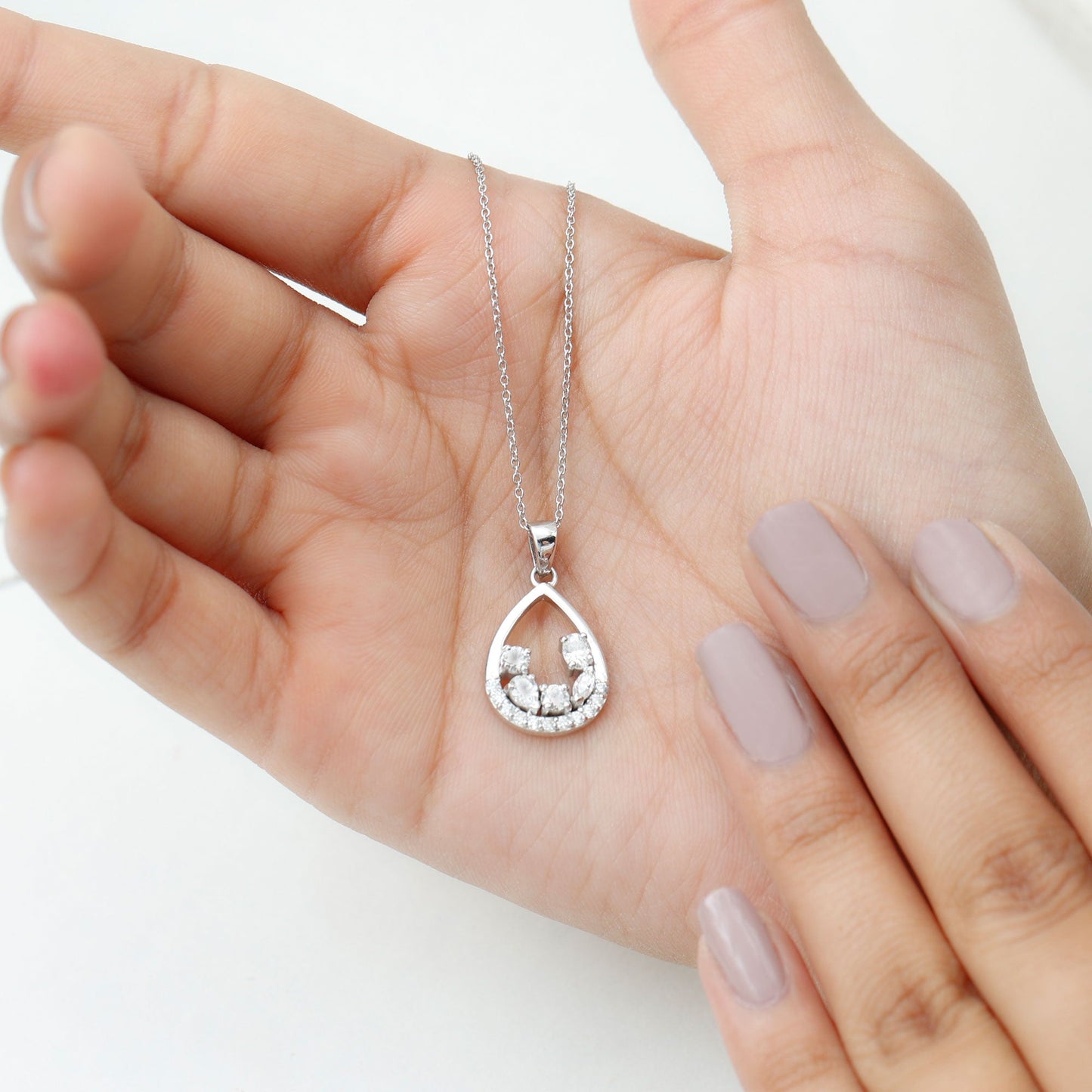 1 Carat Designer Moissanite Teardrop Pendant Necklace in Silver