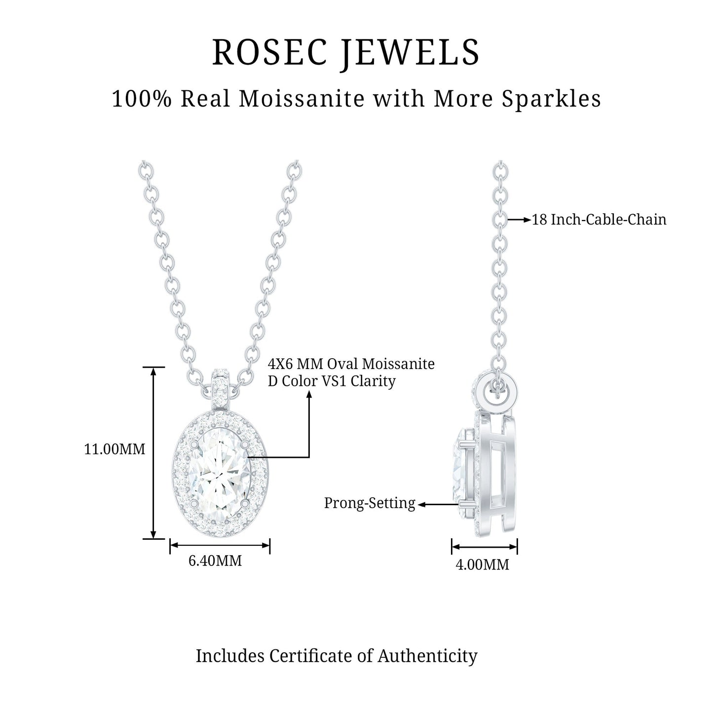 4X6 MM Oval Moissanite Bridal Pendant Necklace