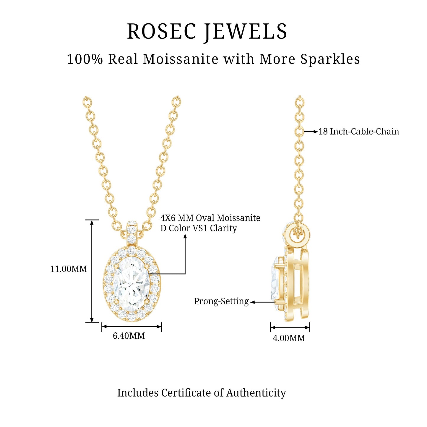 4X6 MM Oval Moissanite Bridal Pendant Necklace