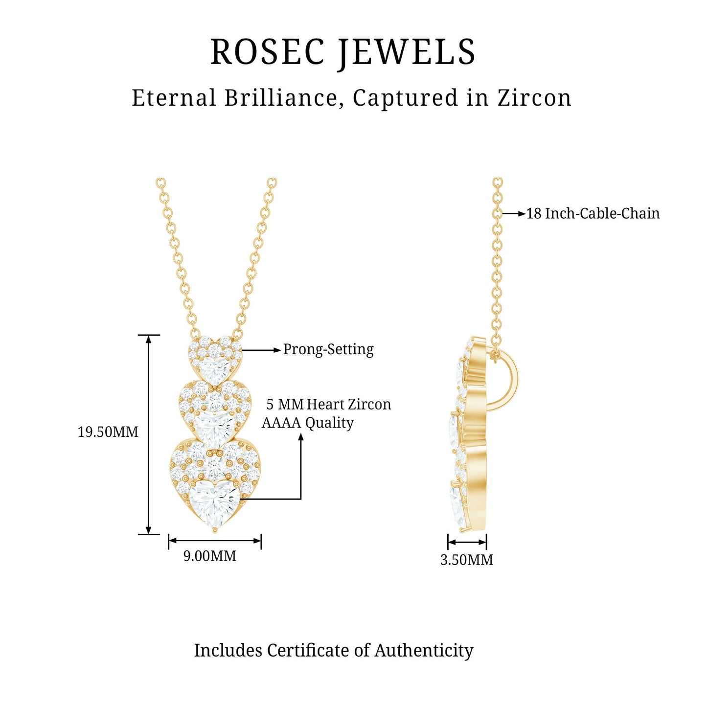 Certified Cubic Zirconia Heart Valentines Day Necklace for Women