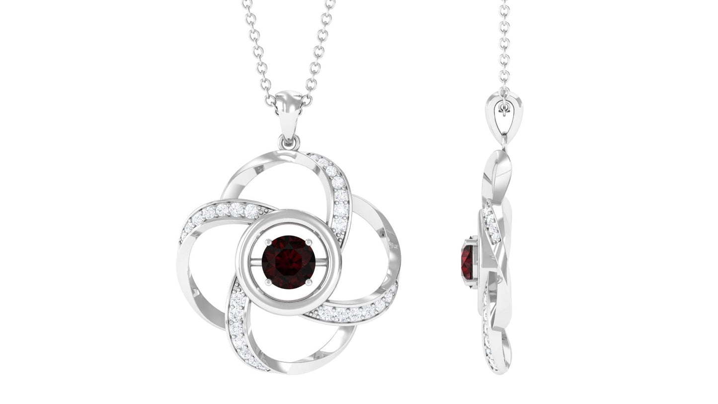 5 MM Natural Garnet Flower Pendant with Diamond