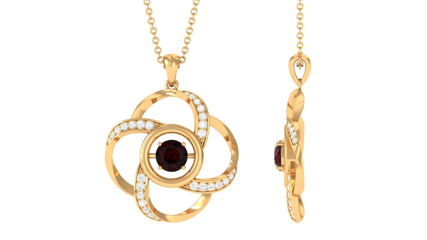 5 MM Natural Garnet Flower Pendant with Diamond