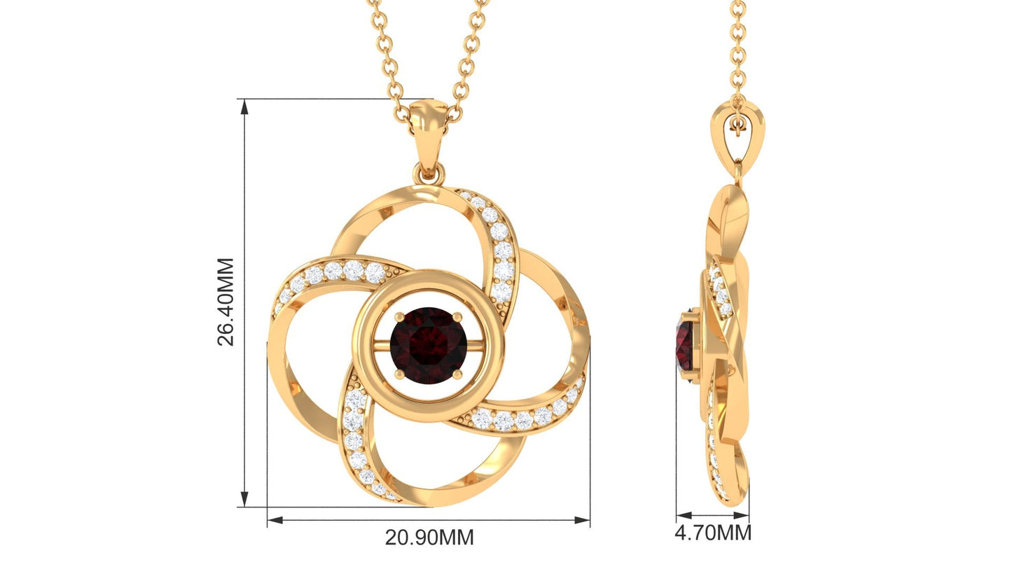 5 MM Natural Garnet Flower Pendant with Diamond