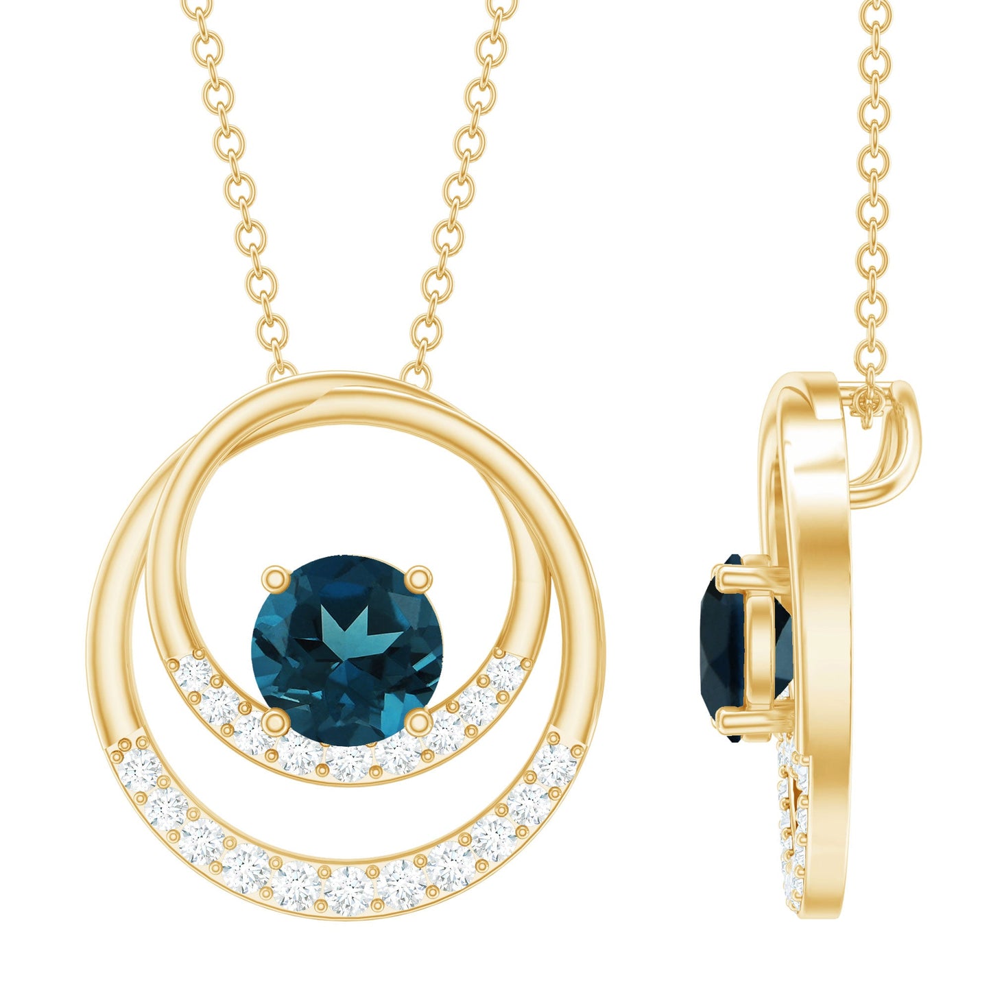 Real London Blue Topaz and Diamond Open Circle Pendant
