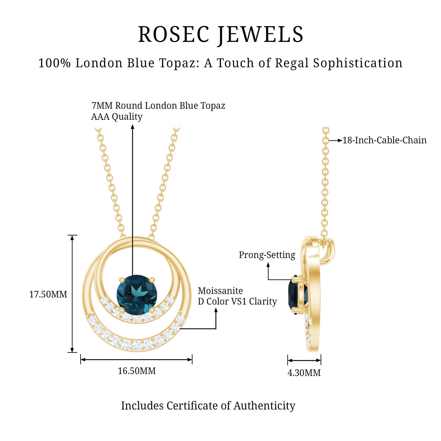 Real London Blue Topaz and Diamond Open Circle Pendant