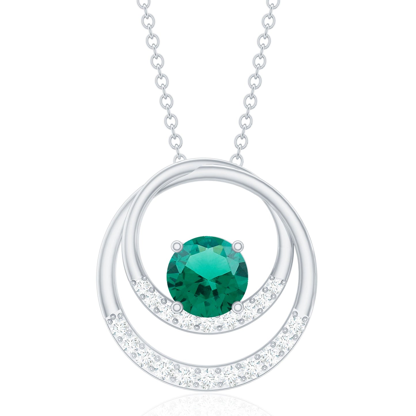 Real Created Emerald and Diamond Open Circle Pendant
