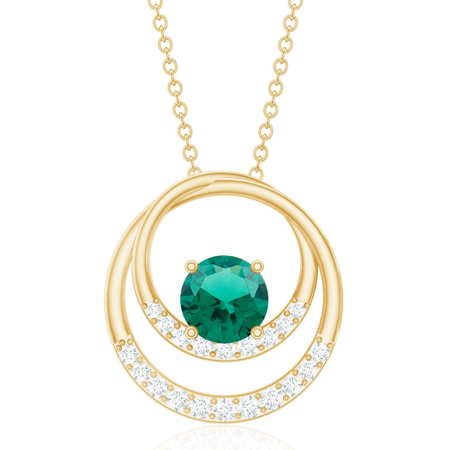 Real Created Emerald and Diamond Open Circle Pendant