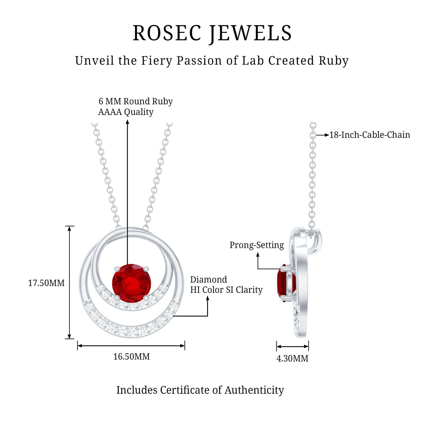 Classic Created Ruby and Diamond Open Circle Pendant