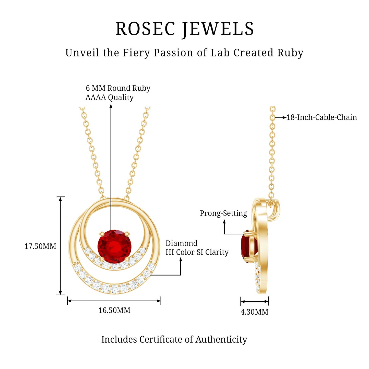 Classic Created Ruby and Diamond Open Circle Pendant