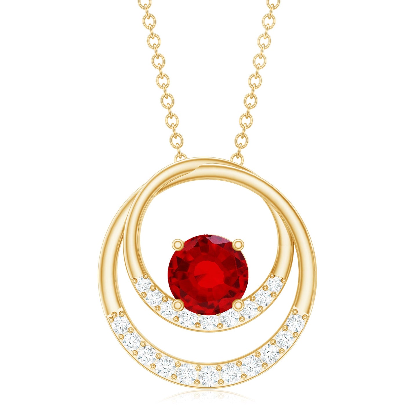 Classic Created Ruby and Diamond Open Circle Pendant