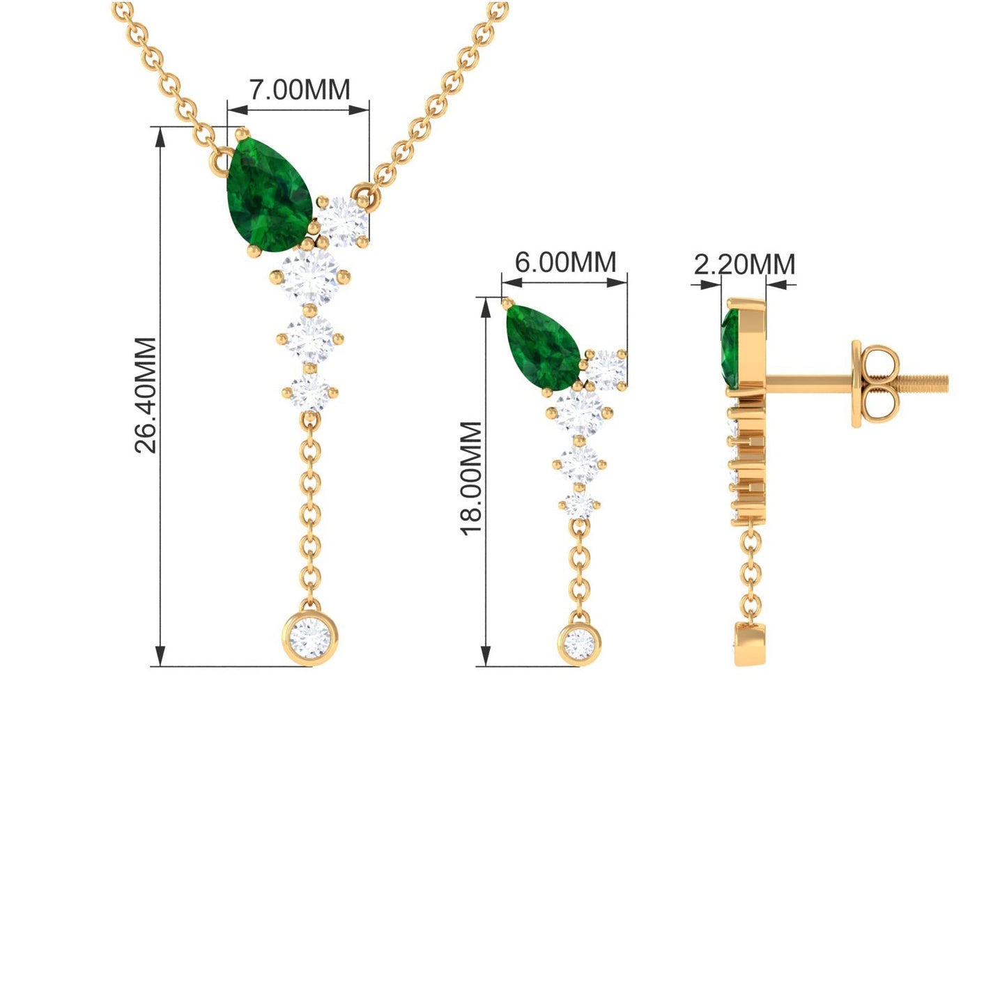 Lab Created Emerald Dangle Necklace and Earrings Set with Moissanite