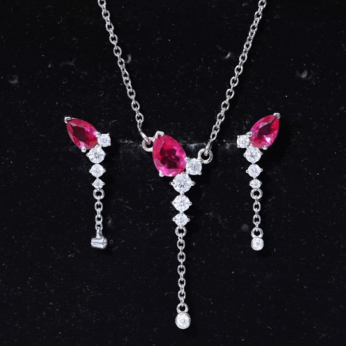 1.75 Carat Lab Grown Ruby Bridal Necklace and Earrings Set