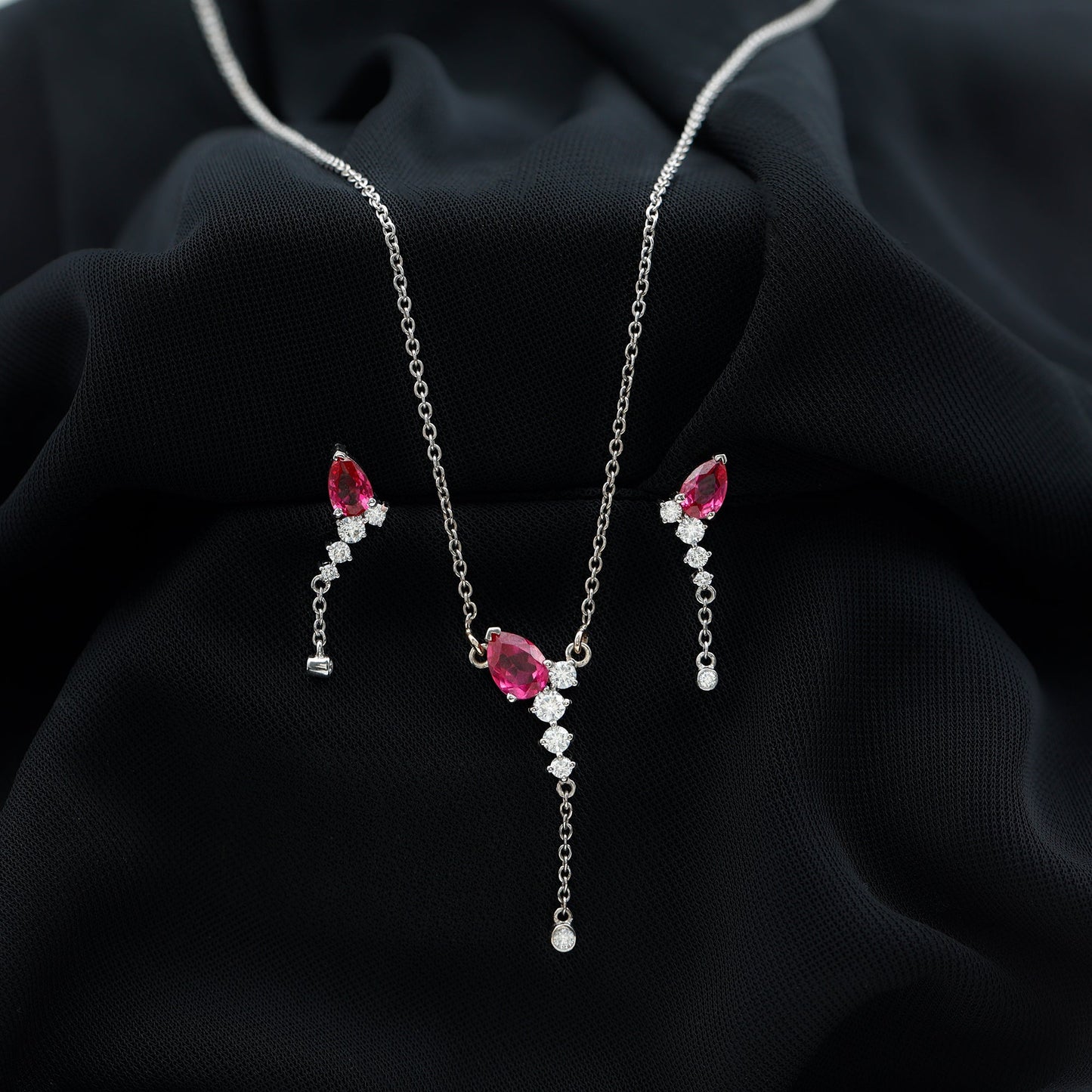 1.75 Carat Lab Grown Ruby Bridal Necklace and Earrings Set