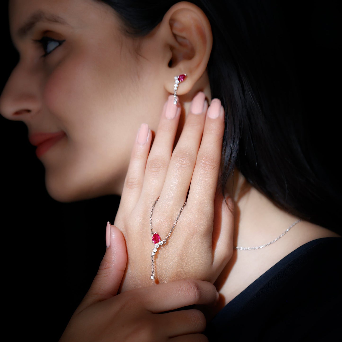 1.75 Carat Lab Grown Ruby Bridal Necklace and Earrings Set