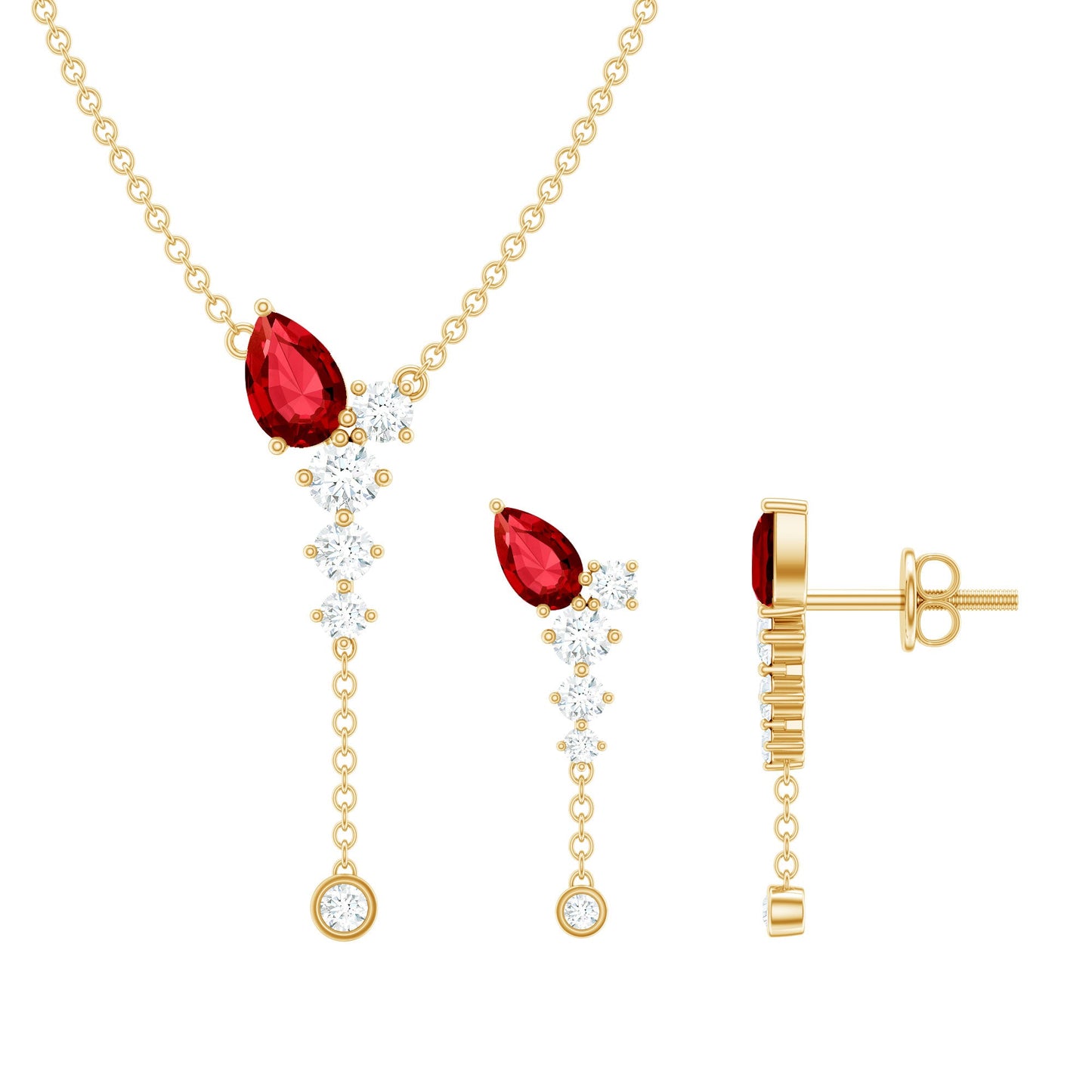 1.75 Carat Lab Grown Ruby Bridal Necklace and Earrings Set