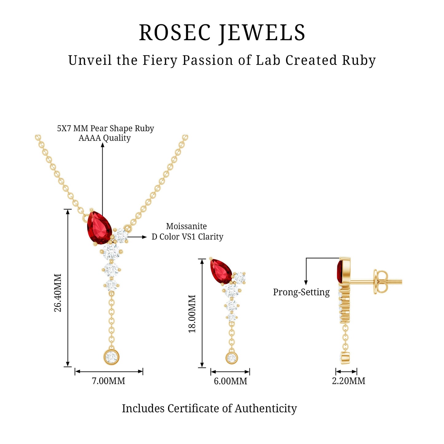 1.75 Carat Lab Grown Ruby Bridal Necklace and Earrings Set