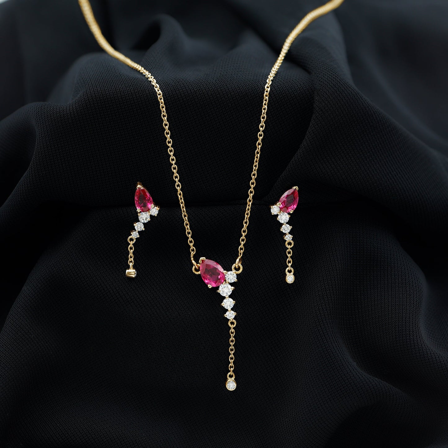 1.75 Carat Lab Grown Ruby Bridal Necklace and Earrings Set