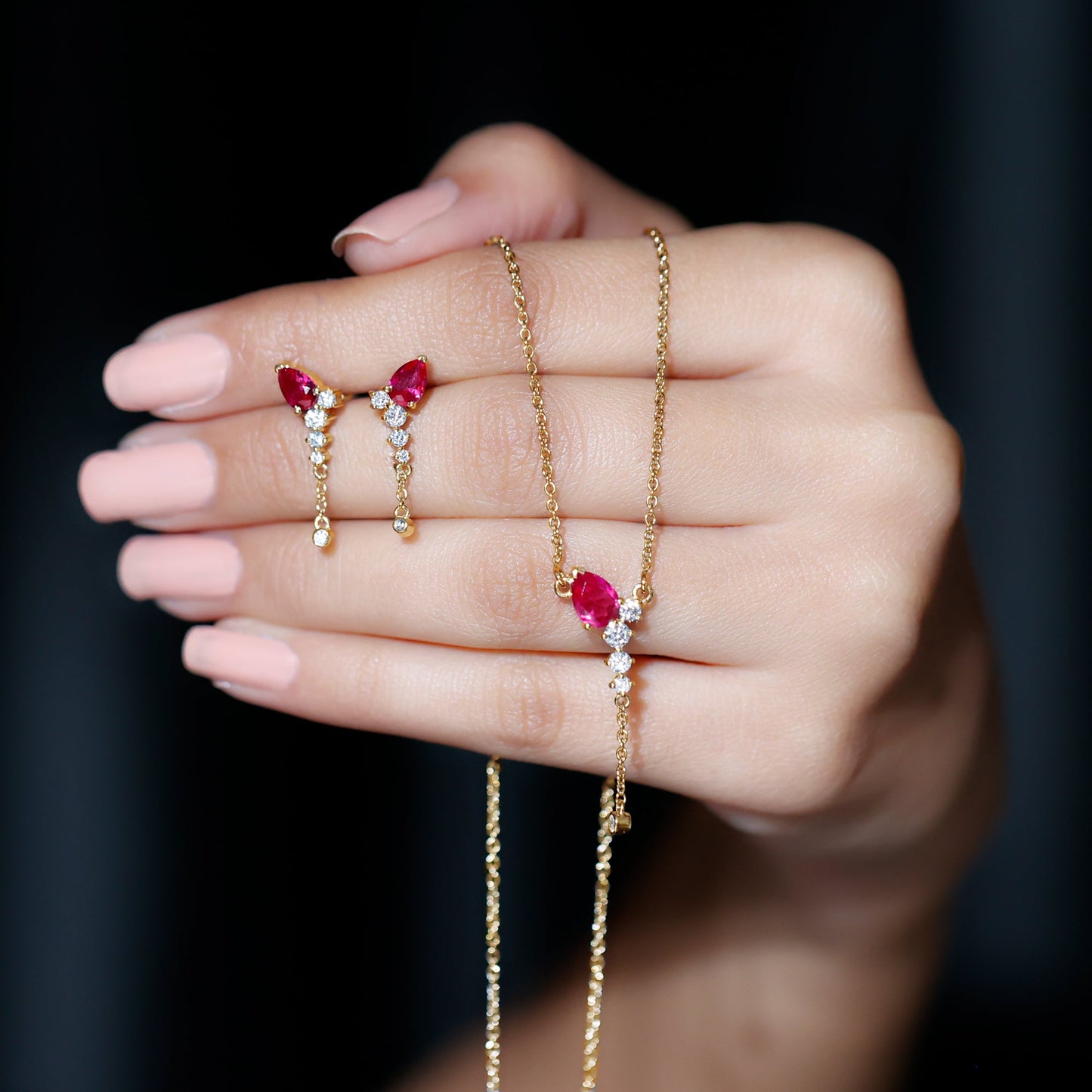 1.75 Carat Lab Grown Ruby Bridal Necklace and Earrings Set