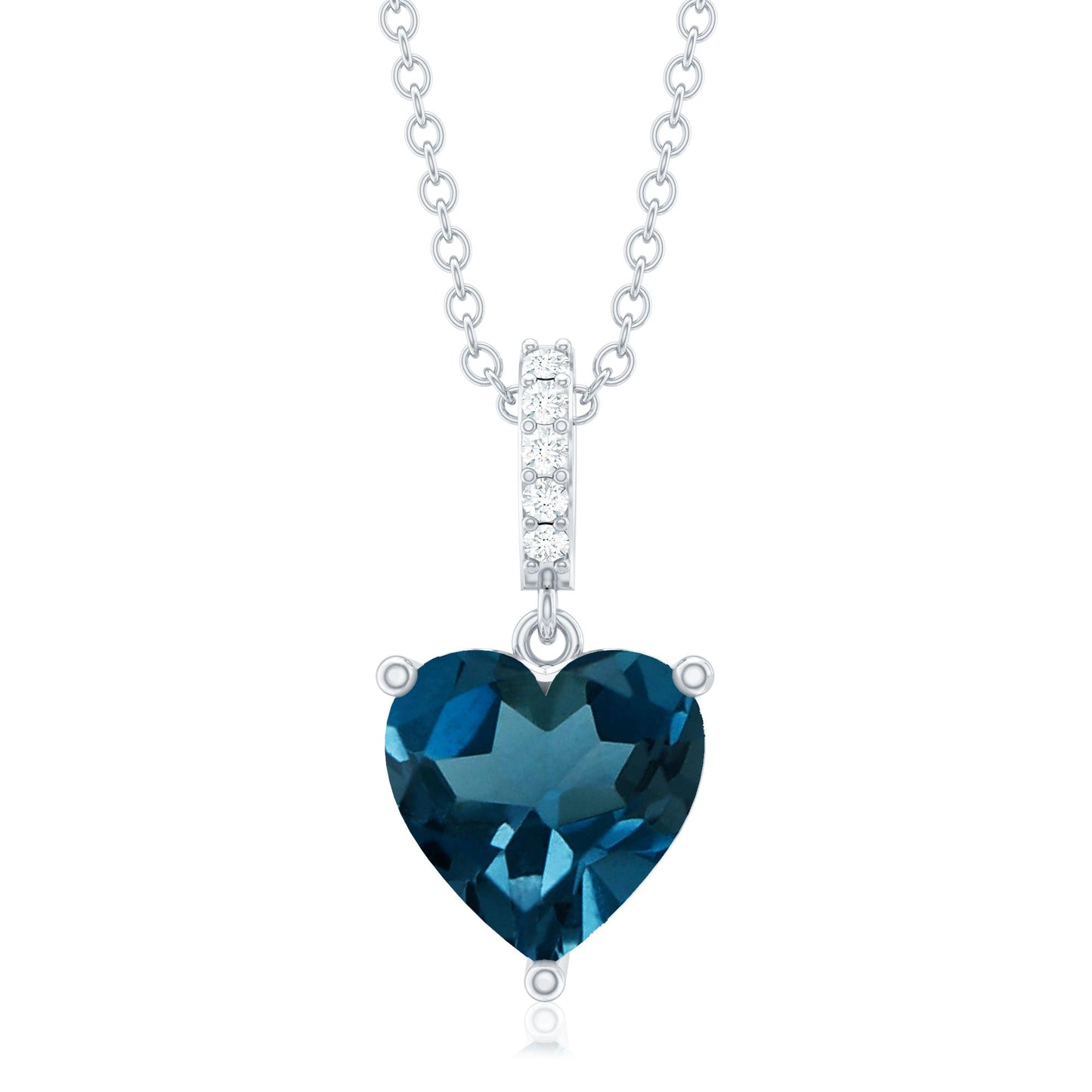 6 MM Heart Shape London Blue Topaz Solitaire Pendant with Diamond Accent Bail