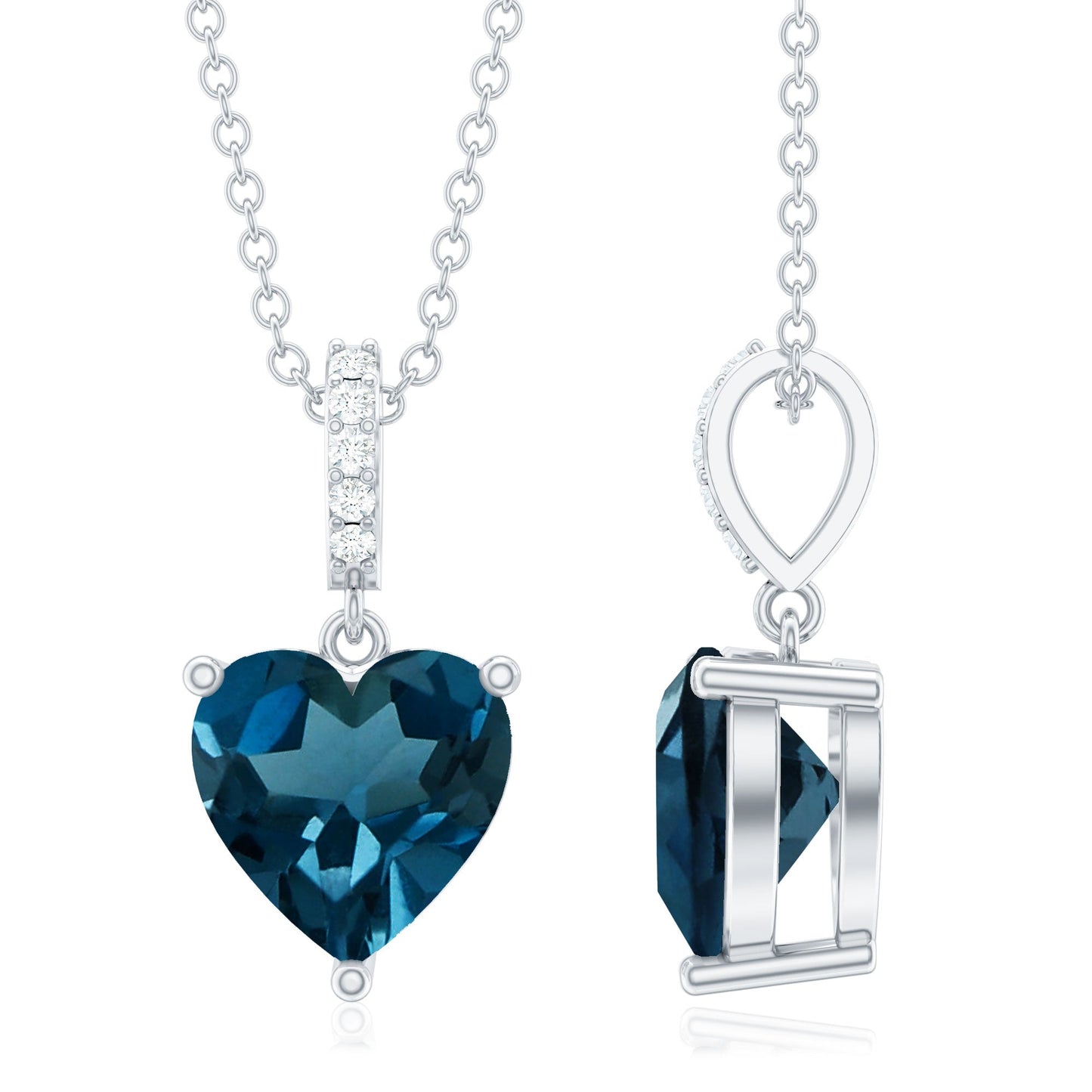 6 MM Heart Shape London Blue Topaz Solitaire Pendant with Diamond Accent Bail