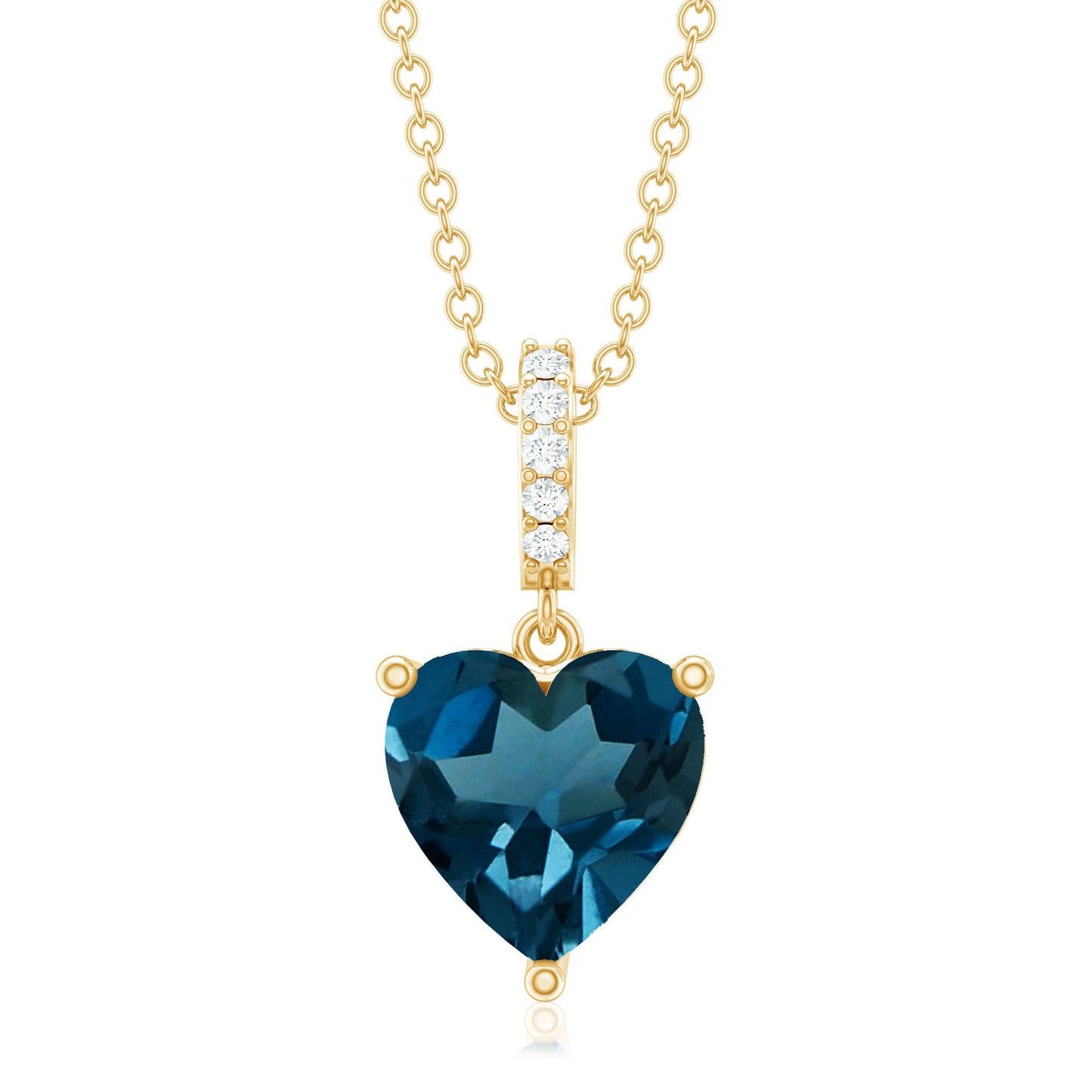6 MM Heart Shape London Blue Topaz Solitaire Pendant with Diamond Accent Bail