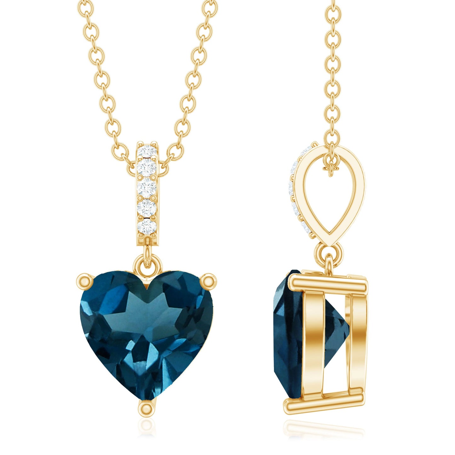 6 MM Heart Shape London Blue Topaz Solitaire Pendant with Diamond Accent Bail