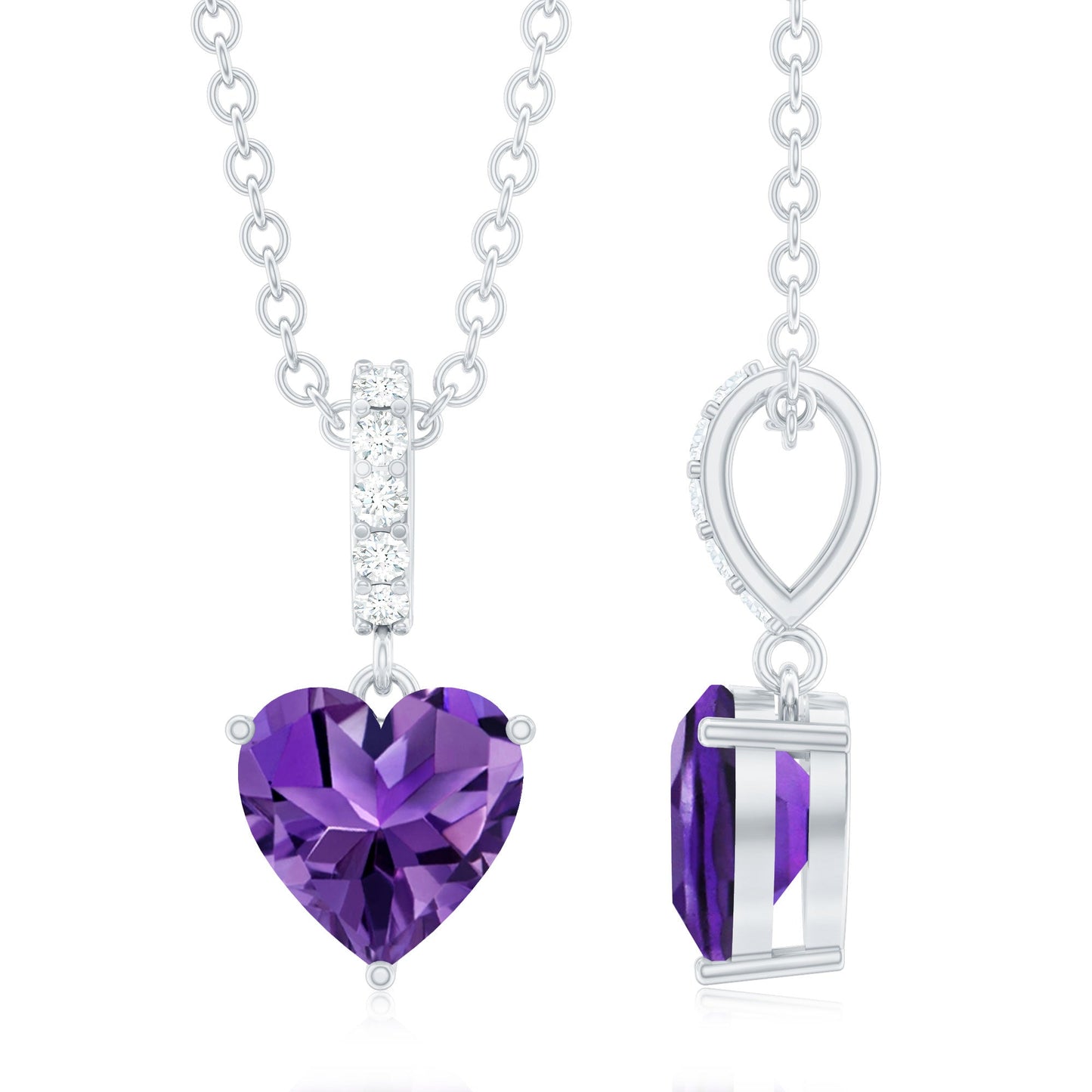 Natural 1 Carat Amethyst Solitaire Heart Pendant with Diamond