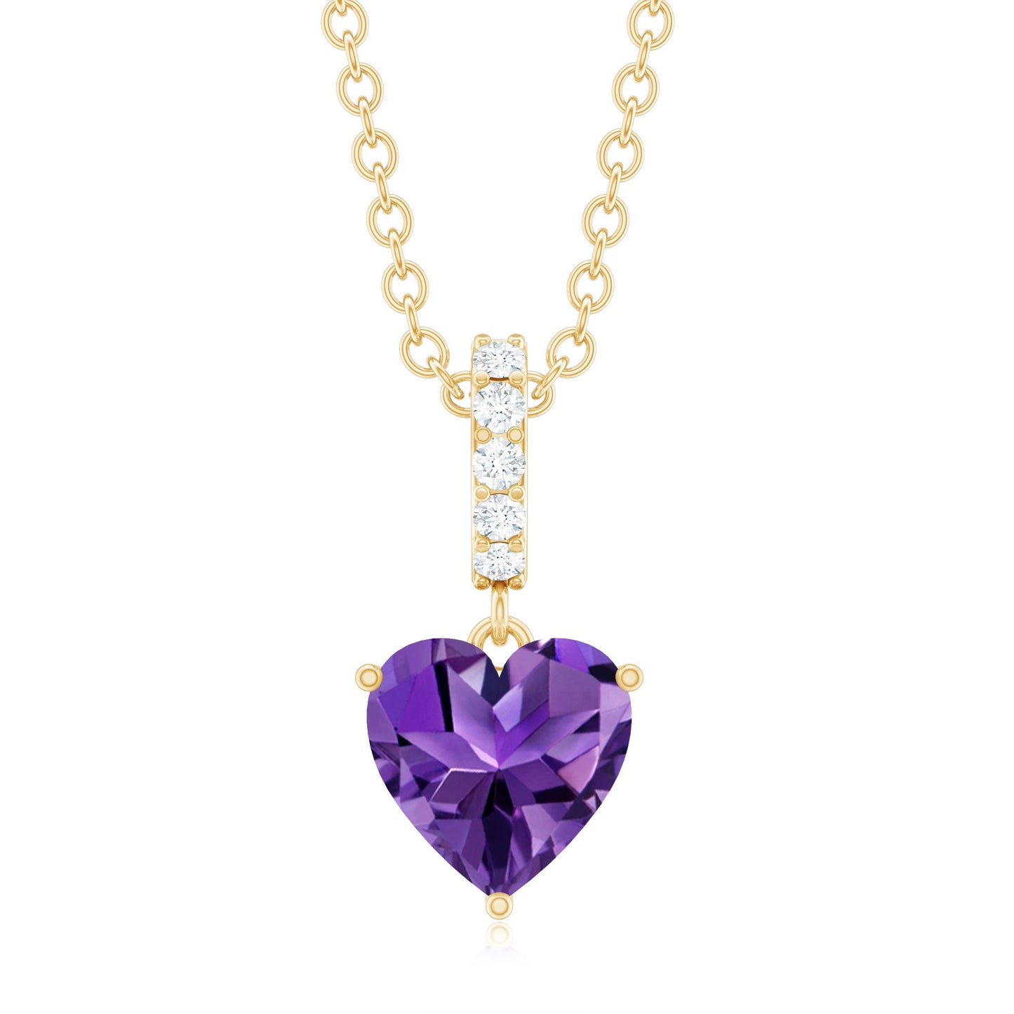 Natural 1 Carat Amethyst Solitaire Heart Pendant with Diamond