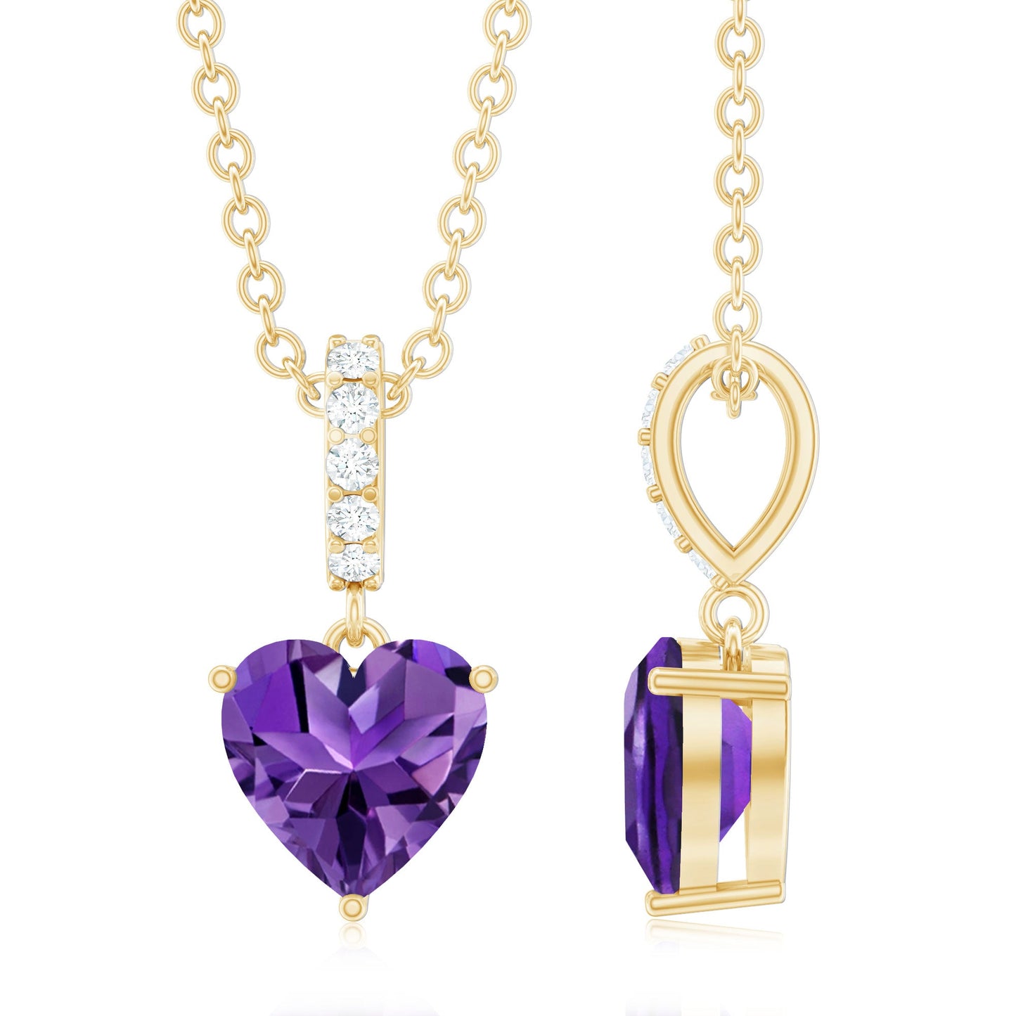 Natural 1 Carat Amethyst Solitaire Heart Pendant with Diamond