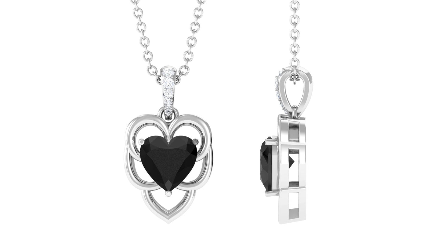 Real 2 Carat Black Onyx Heart Necklace with Diamond