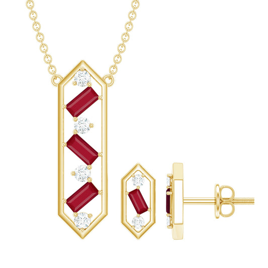 Genuine Ruby and Diamond Dangle jewelry Set