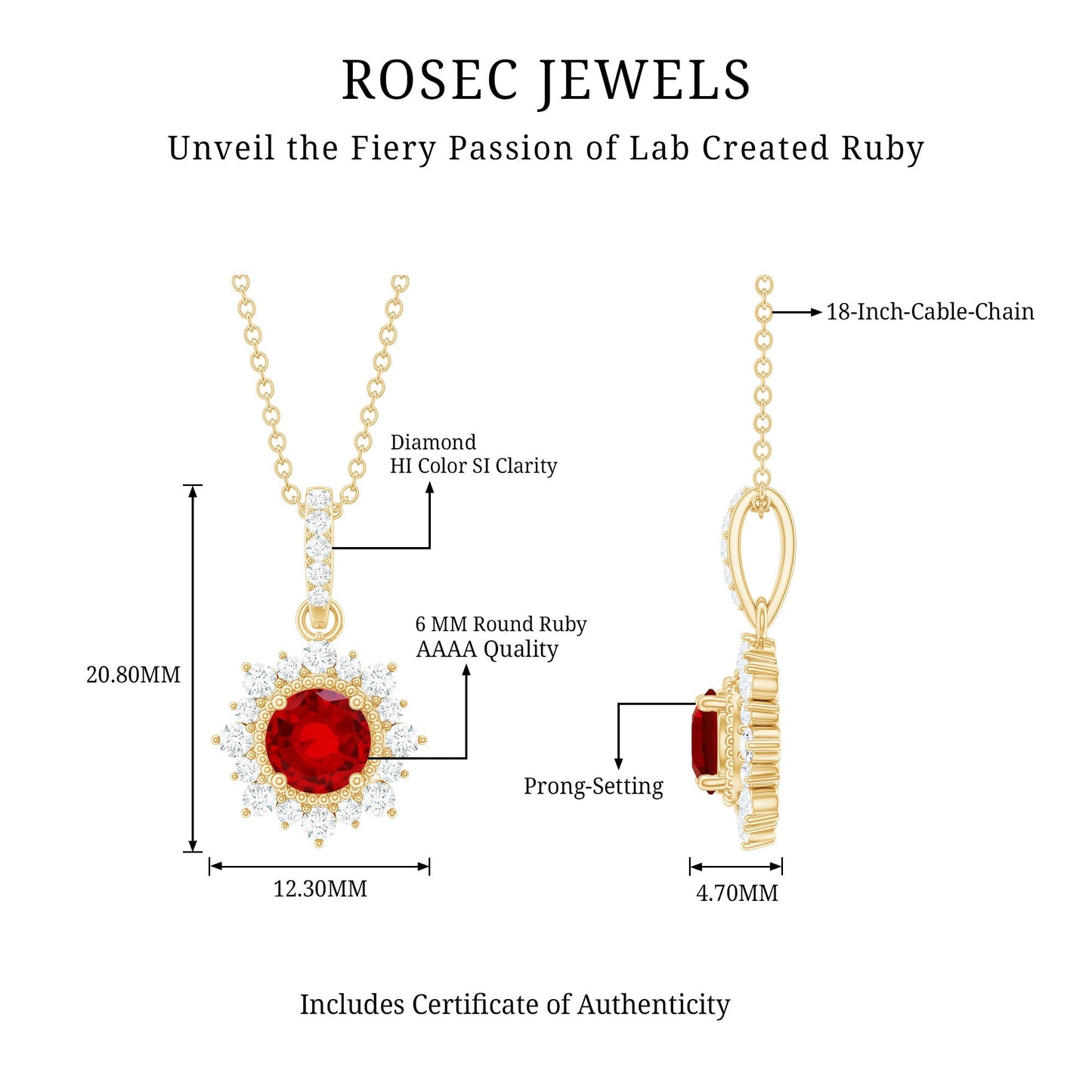 Round Created Ruby Halo Pendant with Diamond Accent Bail