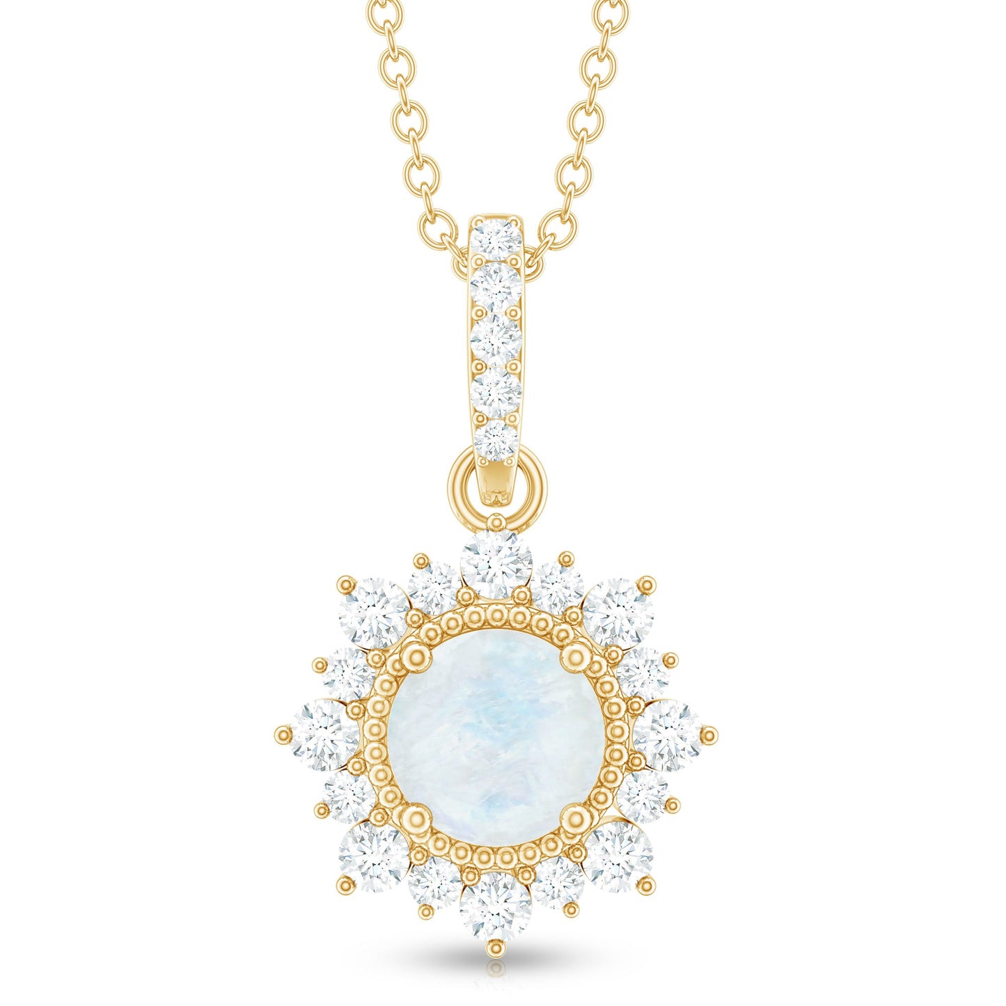 6MM Round Moonstone Halo Pendant with Diamond Bail