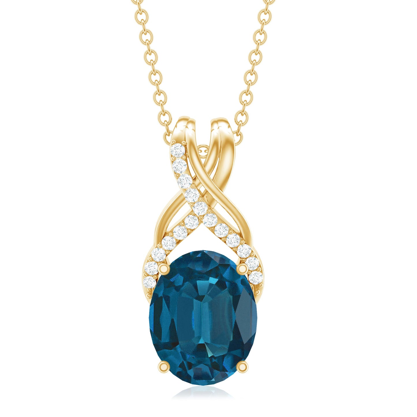 Oval London Blue Topaz Solitaire Pendant with Diamond Twisted Bail