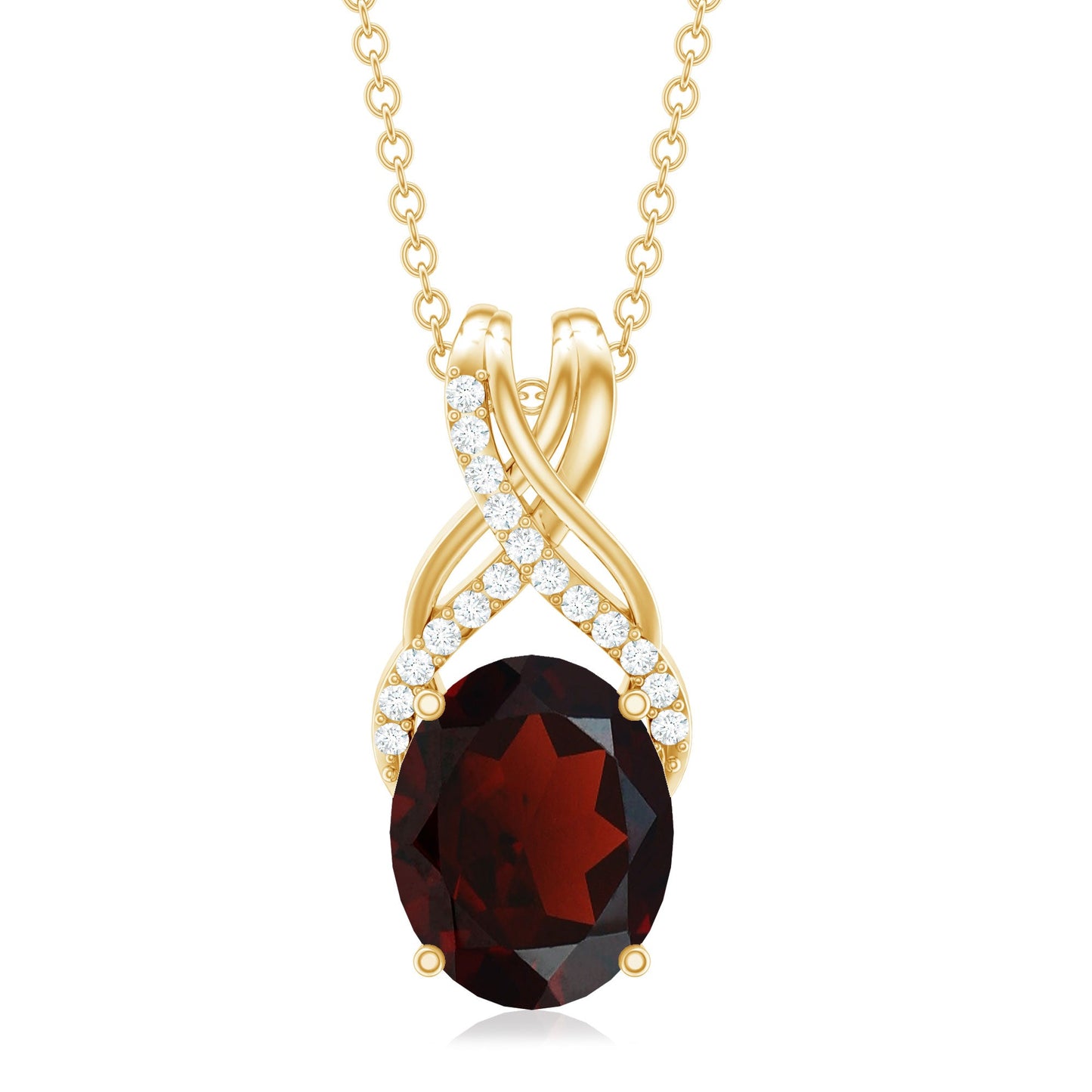 3.6 Carat Oval Shape Garnet Solitaire Twisted Bail Pendant Necklace with Diamond