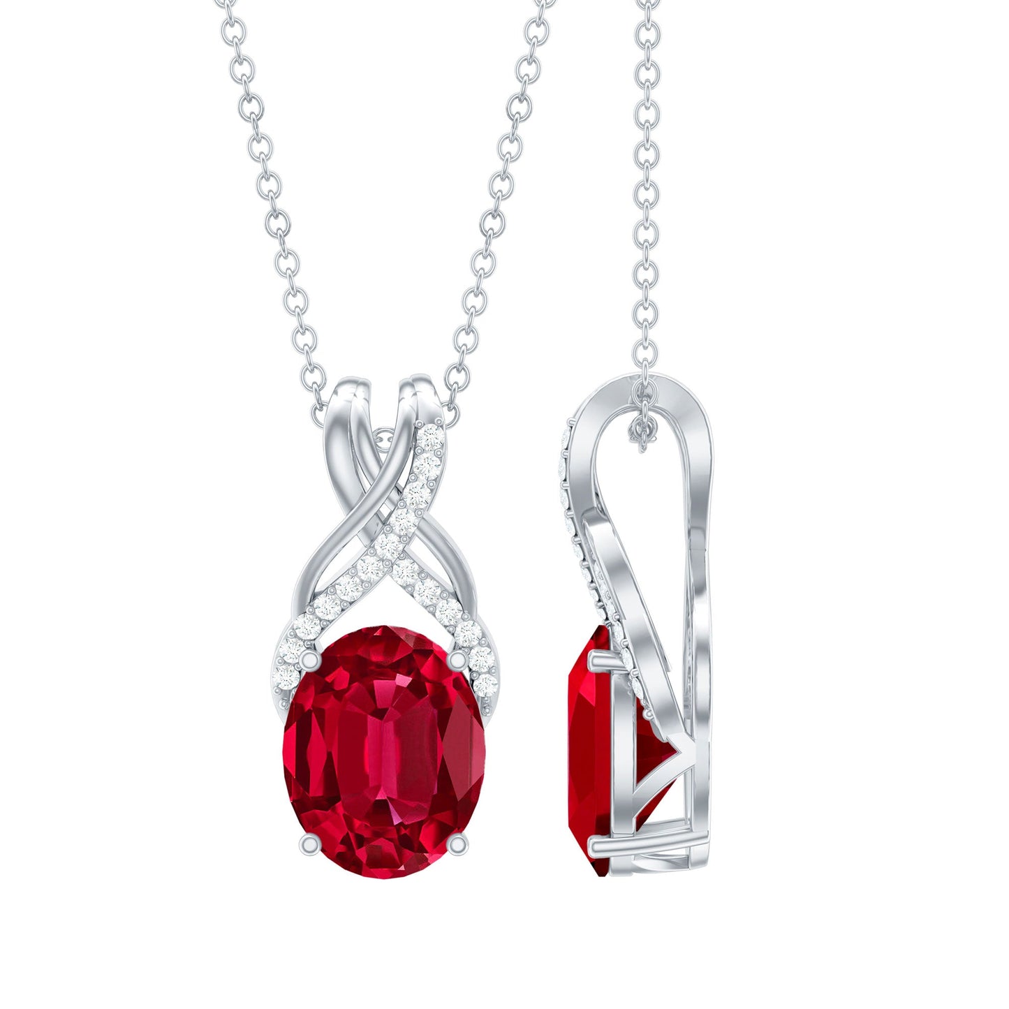 4 Carat Oval Lab Created Ruby Pendant with Diamond Bail