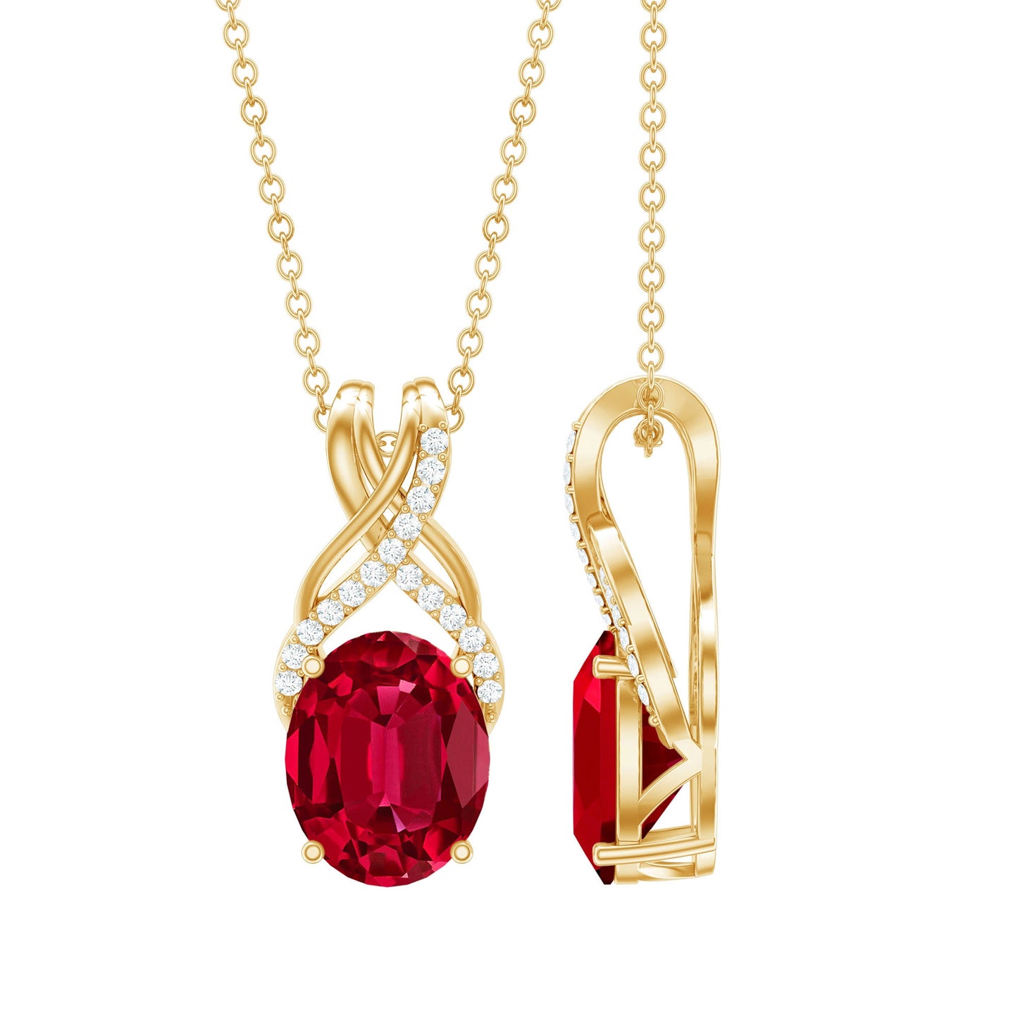 4 Carat Oval Lab Created Ruby Pendant with Diamond Bail