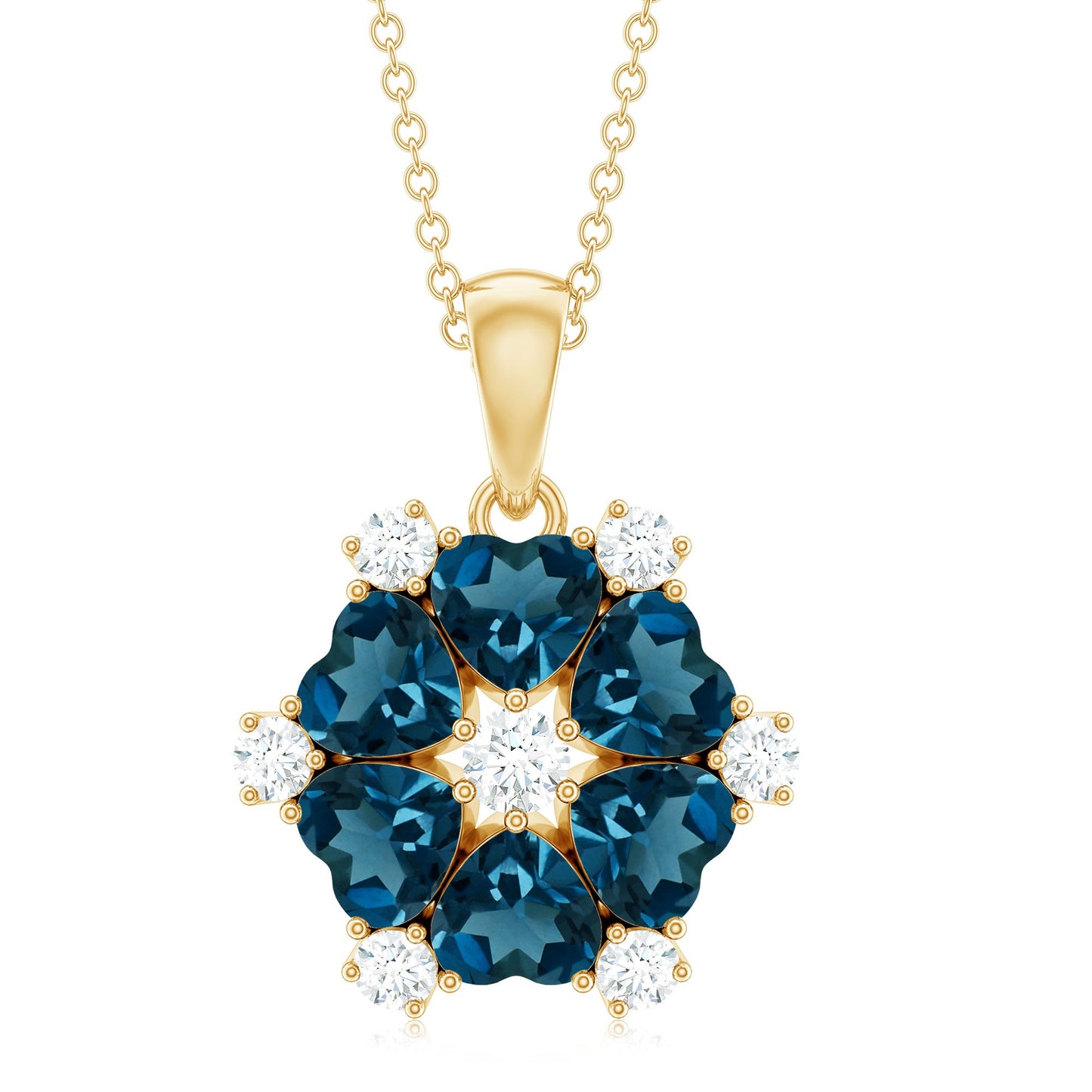 Heart Shape London Blue Topaz and Diamond Flower Pendant