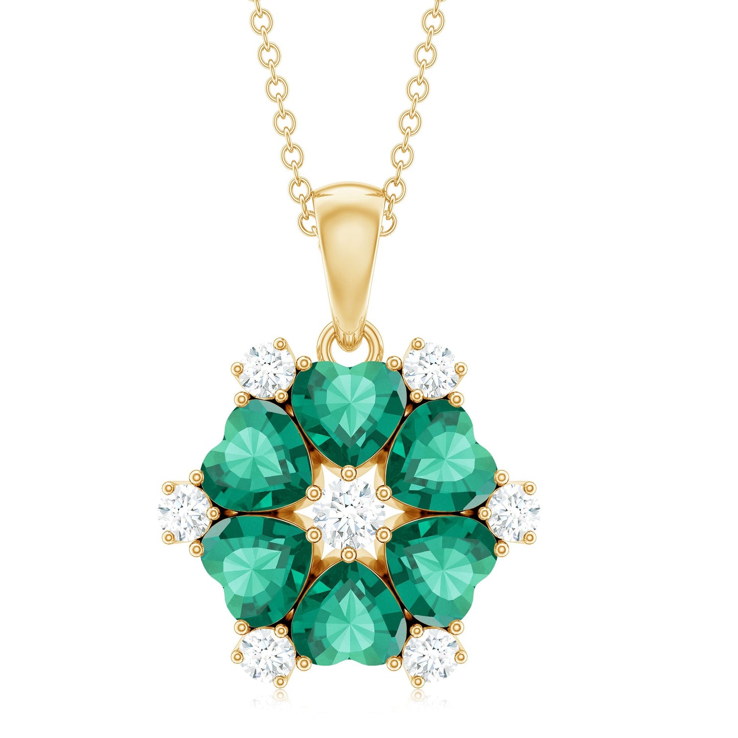 2 CT Heart Shape Created Emerald and Diamond Flower Pendant