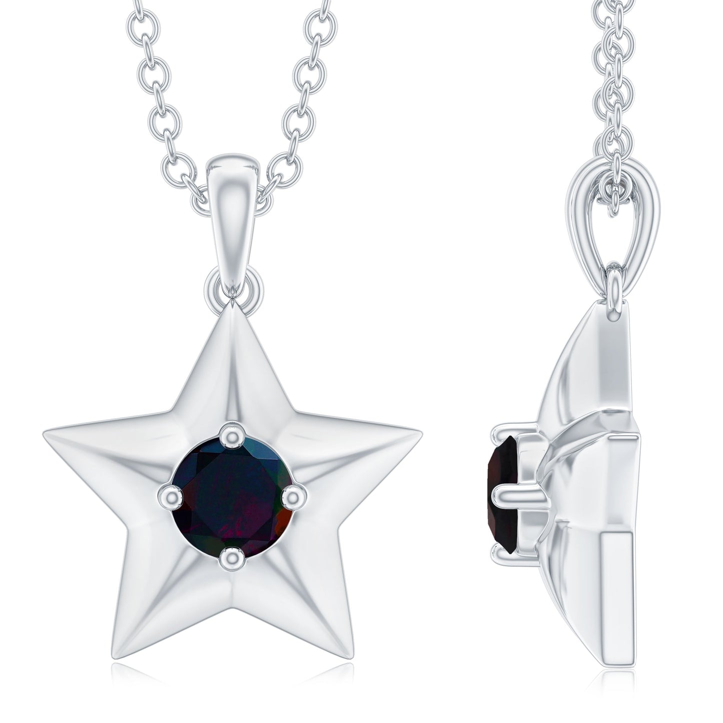 Real Half Carat Black Opal Star Pendant Necklace for Women