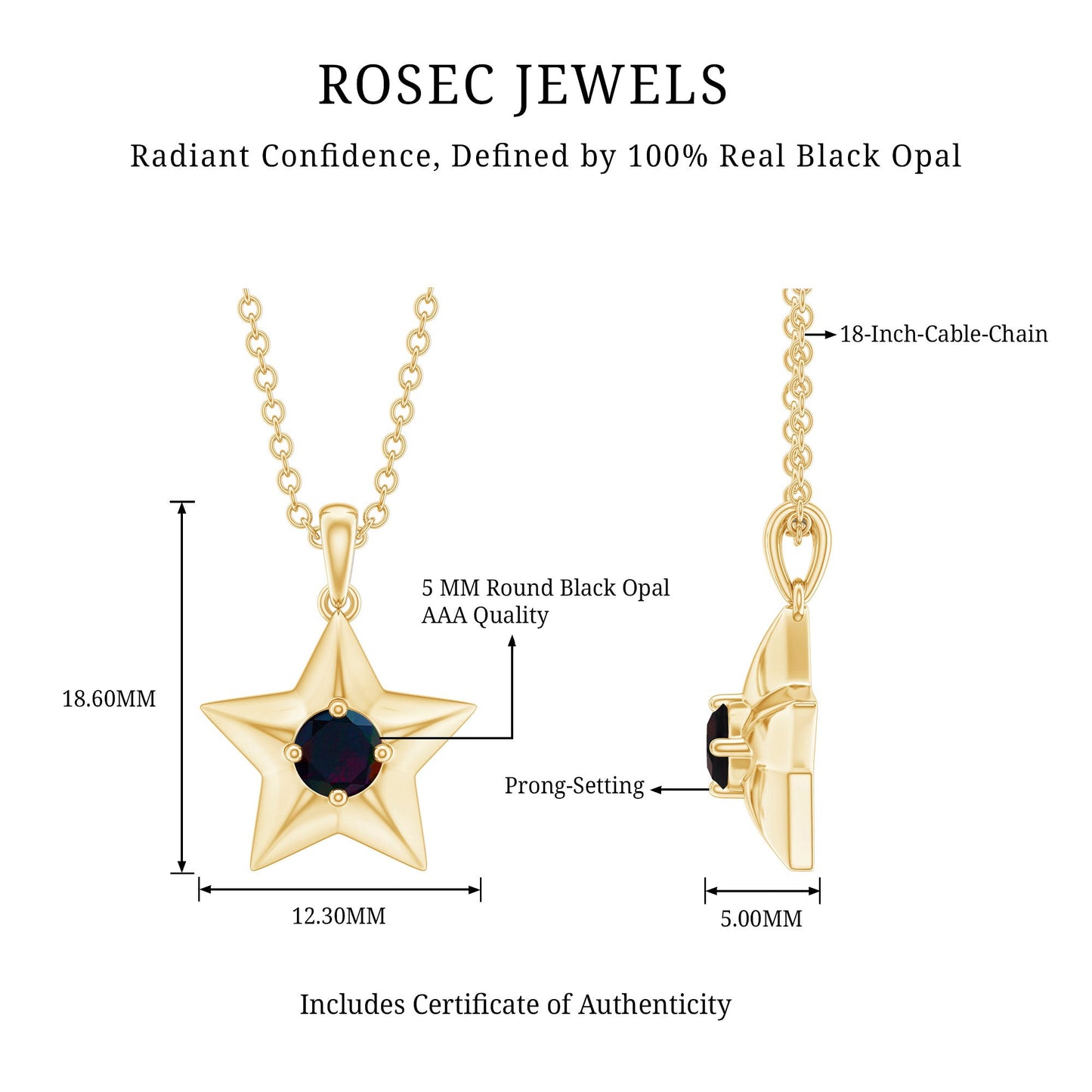 Real Half Carat Black Opal Star Pendant Necklace for Women
