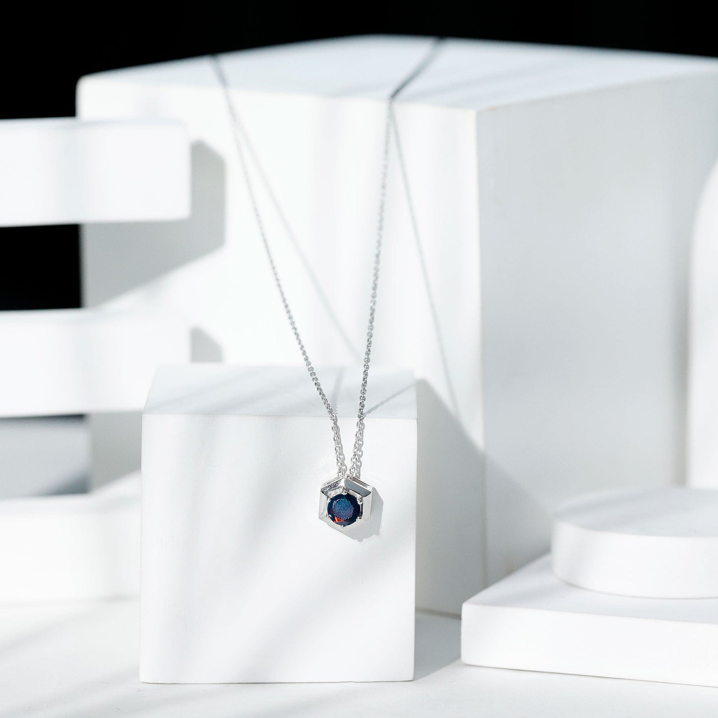Natural Black Opal Hexagon Pendant Necklace With Chain