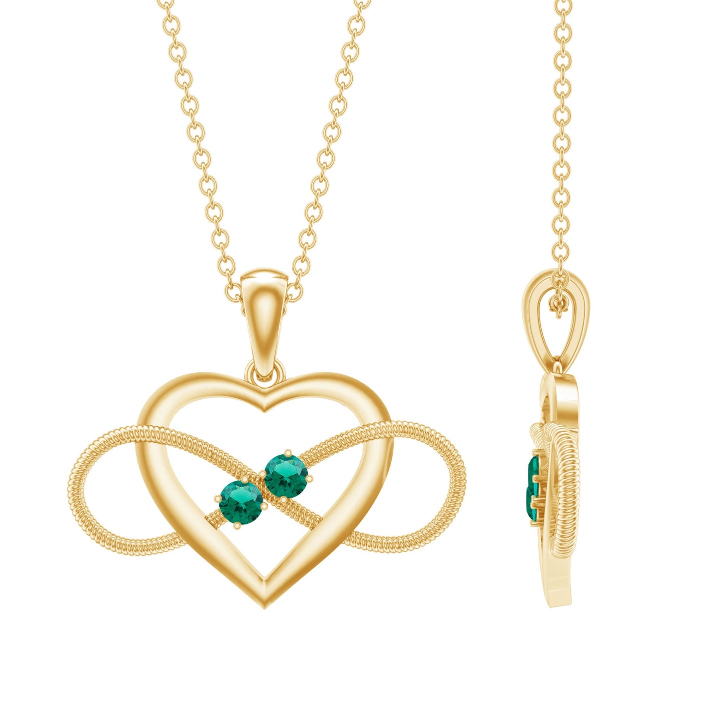 Lab Created Emerald Heart and Infinity Pendant Necklace