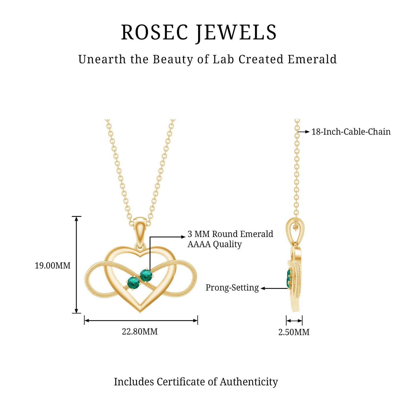 Lab Created Emerald Heart and Infinity Pendant Necklace