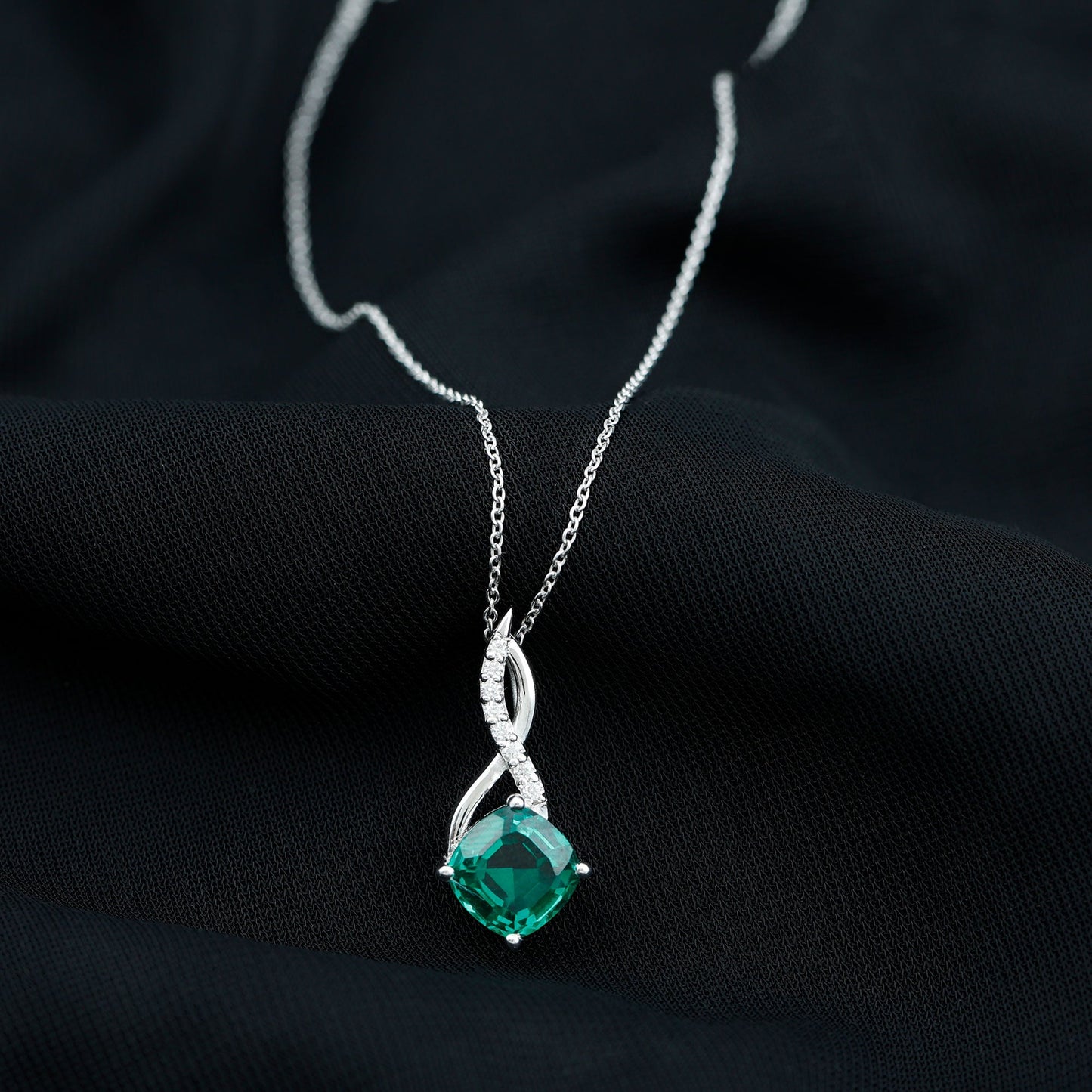 Cushion Cut 8MM Lab Created Emerald Infinity Necklace with Moissanite