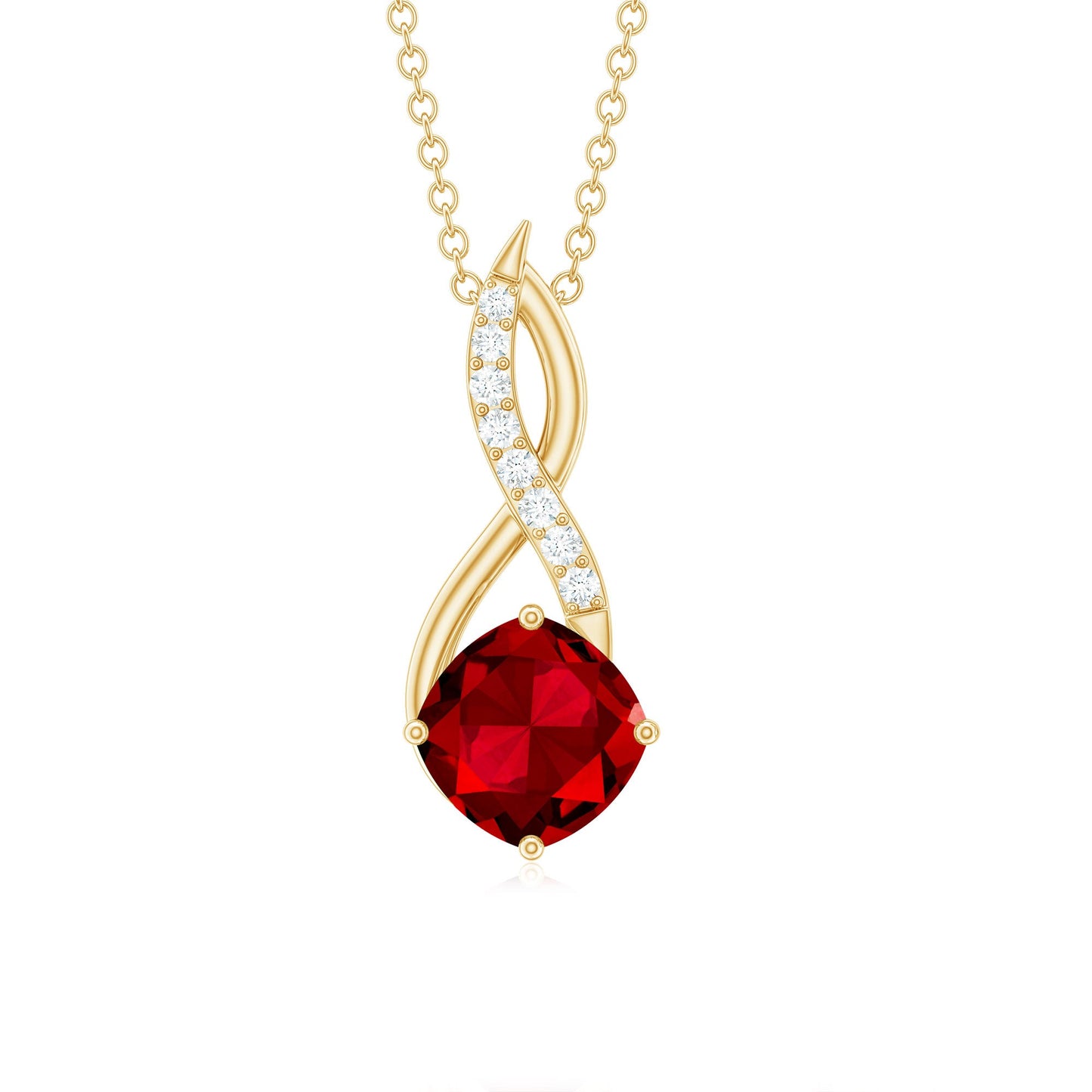 Cushion Cut Created Ruby Solitaire Infinity Pendant with Diamond